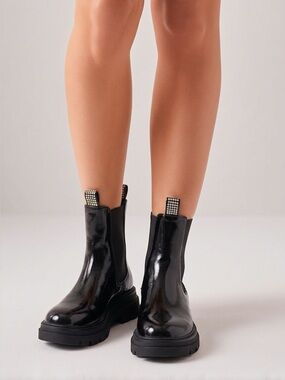 Cape Robbin Black Sita Lug slip on combat boots with rhinestones size 7 NEW